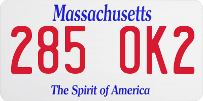 MA license plate 285OK2