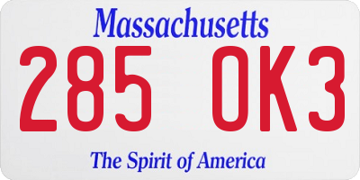 MA license plate 285OK3