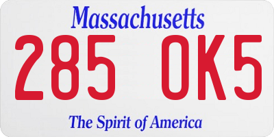 MA license plate 285OK5