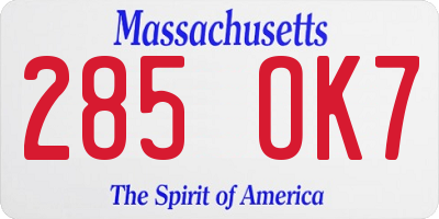 MA license plate 285OK7