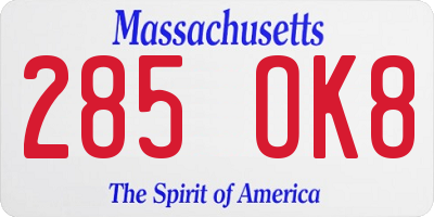 MA license plate 285OK8