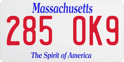 MA license plate 285OK9