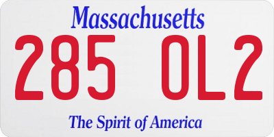 MA license plate 285OL2