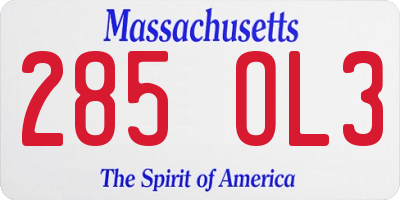 MA license plate 285OL3