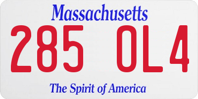 MA license plate 285OL4