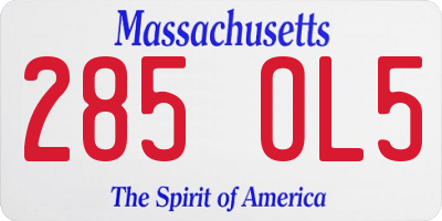 MA license plate 285OL5
