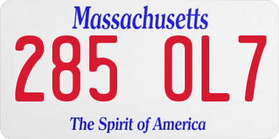 MA license plate 285OL7