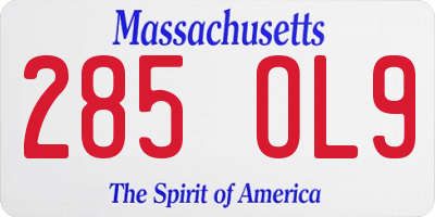 MA license plate 285OL9