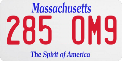 MA license plate 285OM9