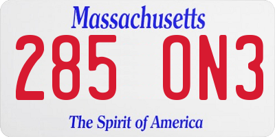 MA license plate 285ON3