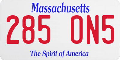 MA license plate 285ON5
