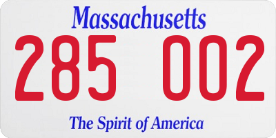 MA license plate 285OO2