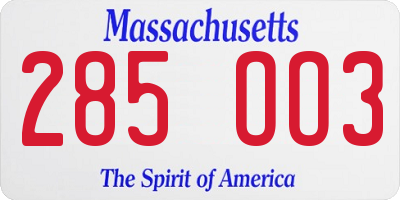 MA license plate 285OO3