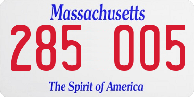 MA license plate 285OO5