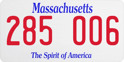 MA license plate 285OO6