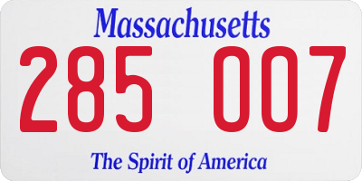 MA license plate 285OO7