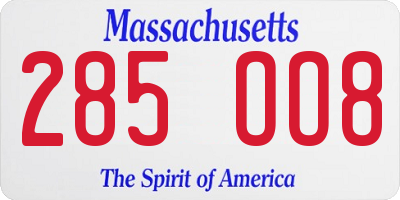 MA license plate 285OO8