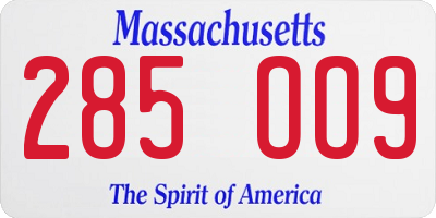 MA license plate 285OO9