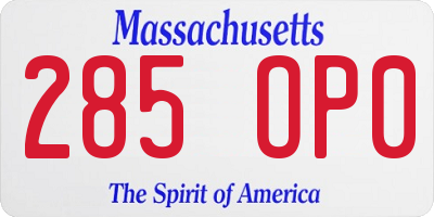 MA license plate 285OP0