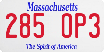 MA license plate 285OP3