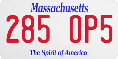 MA license plate 285OP5