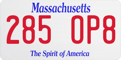 MA license plate 285OP8