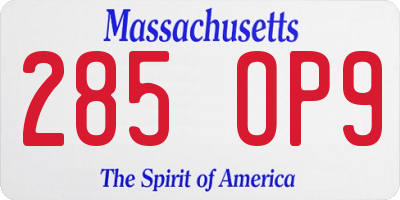 MA license plate 285OP9