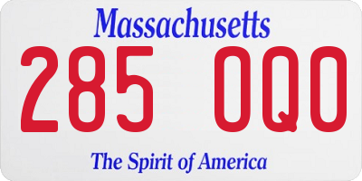MA license plate 285OQ0