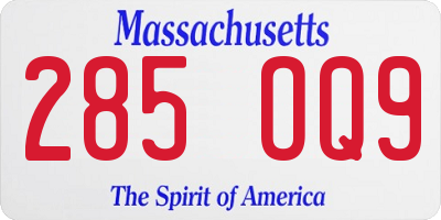 MA license plate 285OQ9
