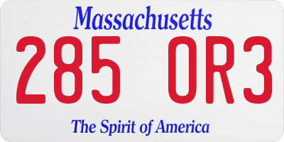 MA license plate 285OR3