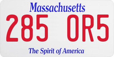MA license plate 285OR5