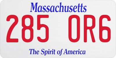 MA license plate 285OR6