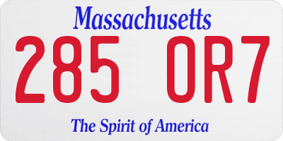 MA license plate 285OR7