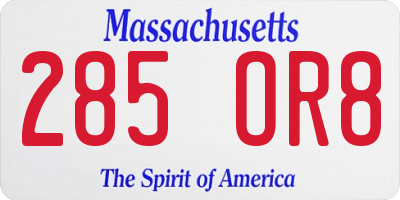 MA license plate 285OR8