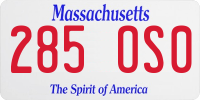 MA license plate 285OS0