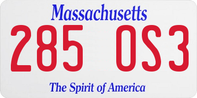 MA license plate 285OS3