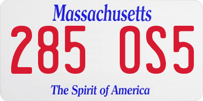MA license plate 285OS5