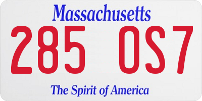 MA license plate 285OS7