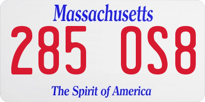 MA license plate 285OS8