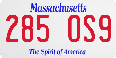 MA license plate 285OS9