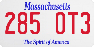 MA license plate 285OT3