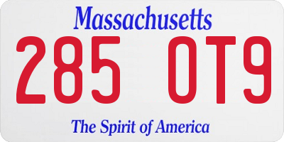 MA license plate 285OT9