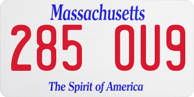 MA license plate 285OU9