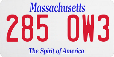 MA license plate 285OW3