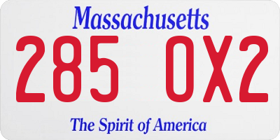 MA license plate 285OX2