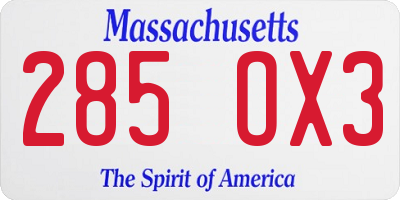 MA license plate 285OX3