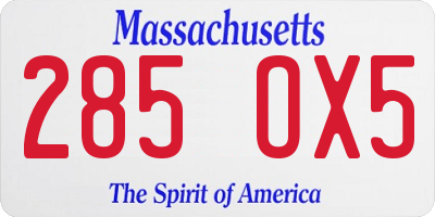MA license plate 285OX5