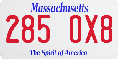 MA license plate 285OX8