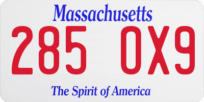 MA license plate 285OX9