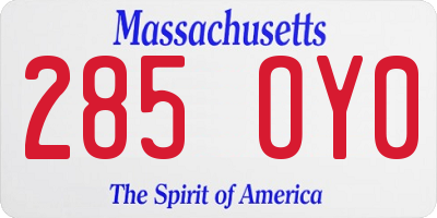 MA license plate 285OY0